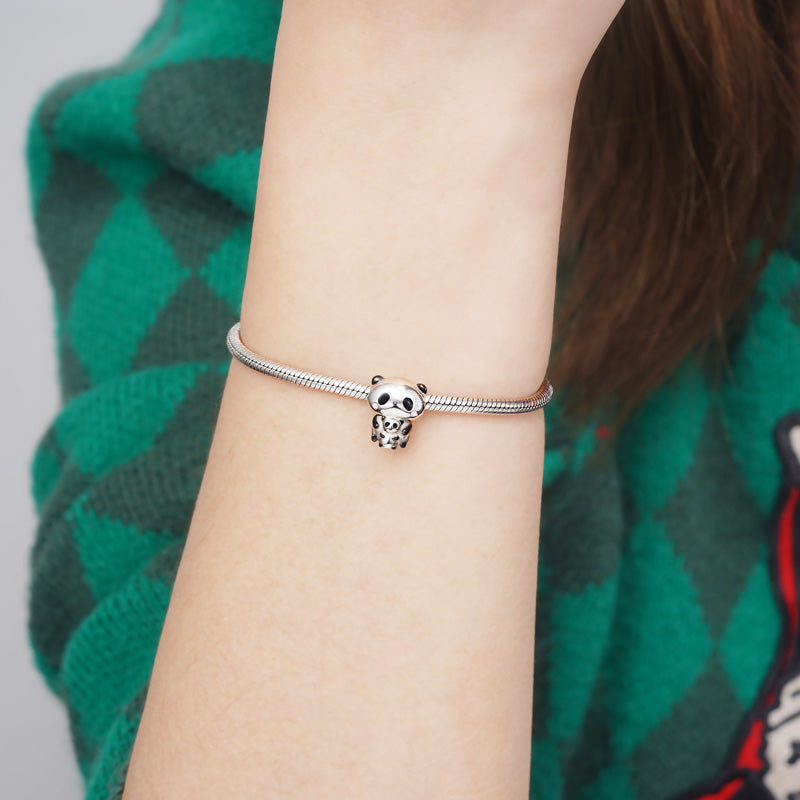 Embrace Love Bear & Baby Charm Bead 925 Sterling Silver with Black Enamels_3