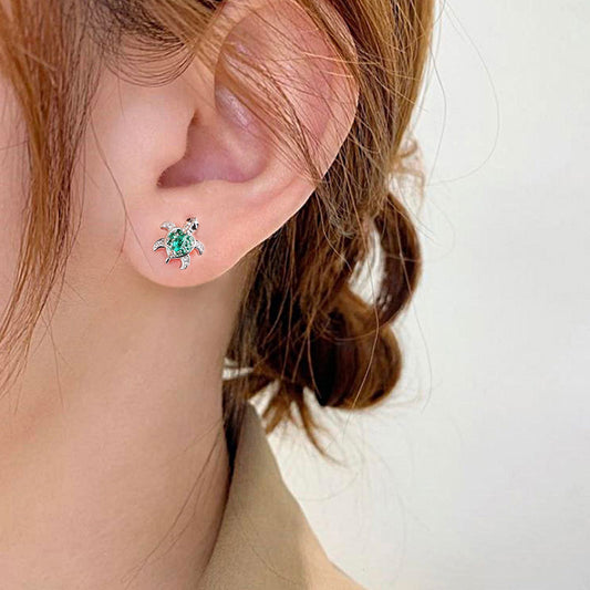 Green Turtle Stud Earrings 925 Sterling Silver_3
