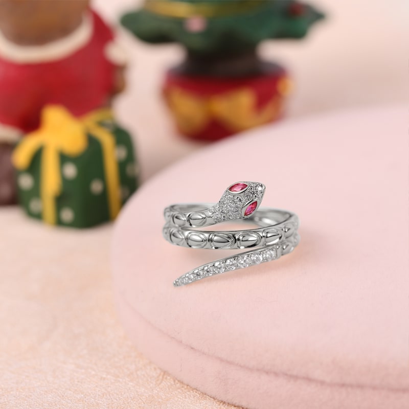 Snake Ring 925 Sterling Silver inlaid with Stones_2