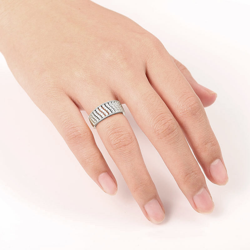 Twill Band Ring Sterling Silver inlaid with Stones_3