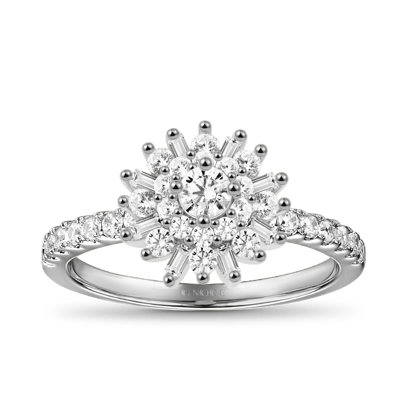 Flower Promise Ring Round Baguette Cut White Sapphire for Woman_1