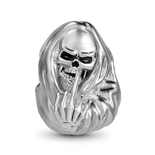 Middle Finger Skull Charm Bead Sterling Silver_1