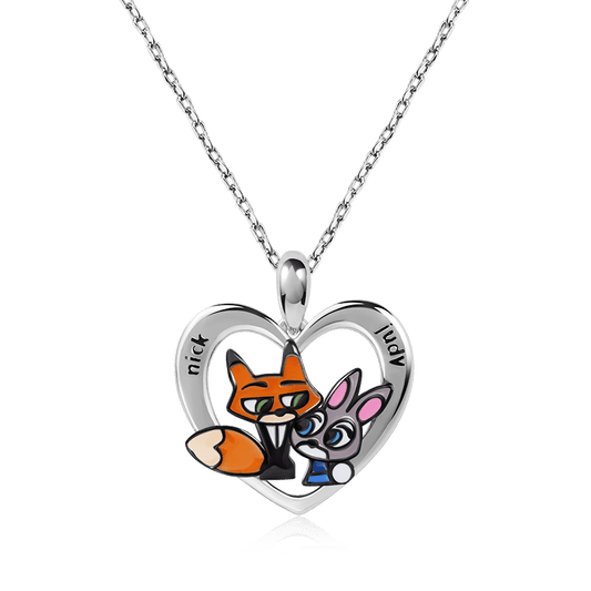 Engravable Fox & Rabbit Couple Heart Necklace Sterling Silver_1