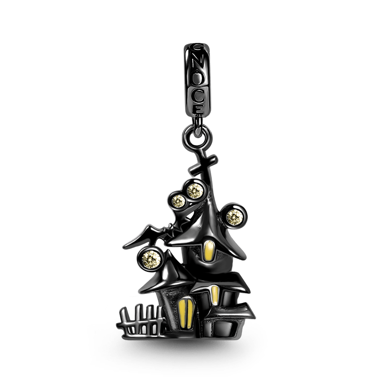 Ghost Castle Pendant Dangle Charm 925 Sterling Silver Inlaid with Gemstones Gift for Halloween_1