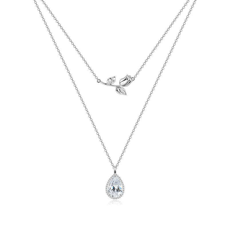 Pear-cut CZ Stones & Tulip Flower Stackable Necklace Copper_1