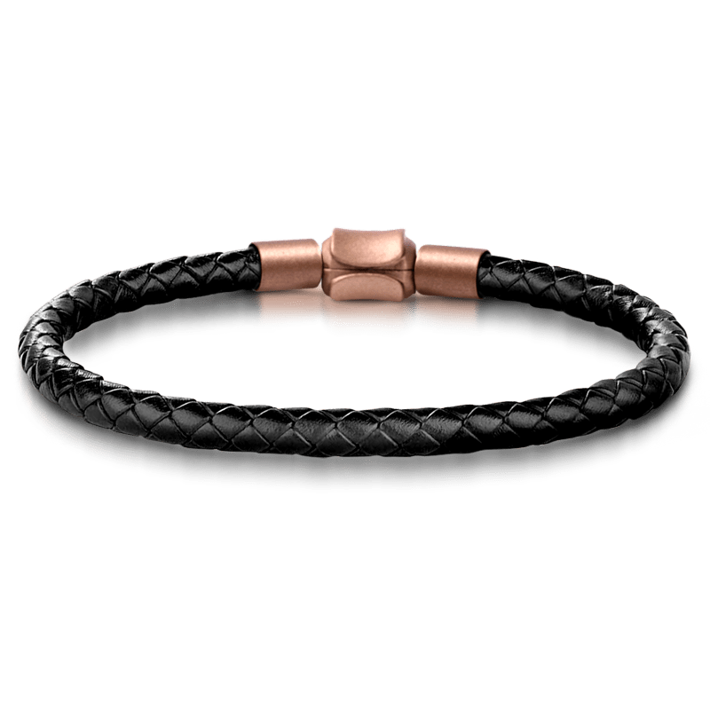 Gun & Rose Men's Vintage Bead S925 Sterling Silver with Gift Copper Black Leather Men's Bracelet Jewelry for Men_3