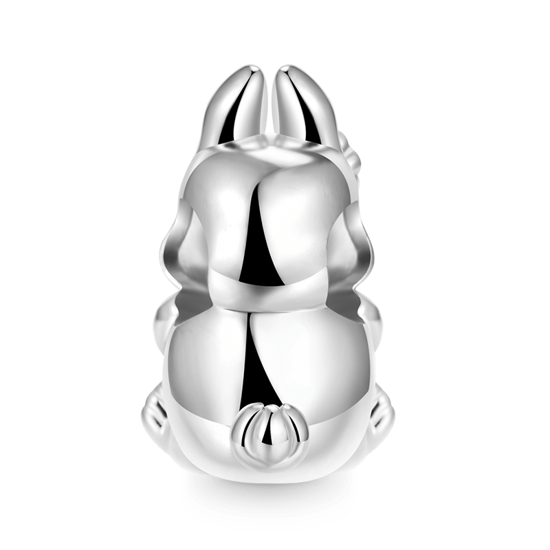 Cute Rabbit Embraces Heart Gemstone Charm Bead 925 Sterling Silver with Yellow & Pink Enamels_2