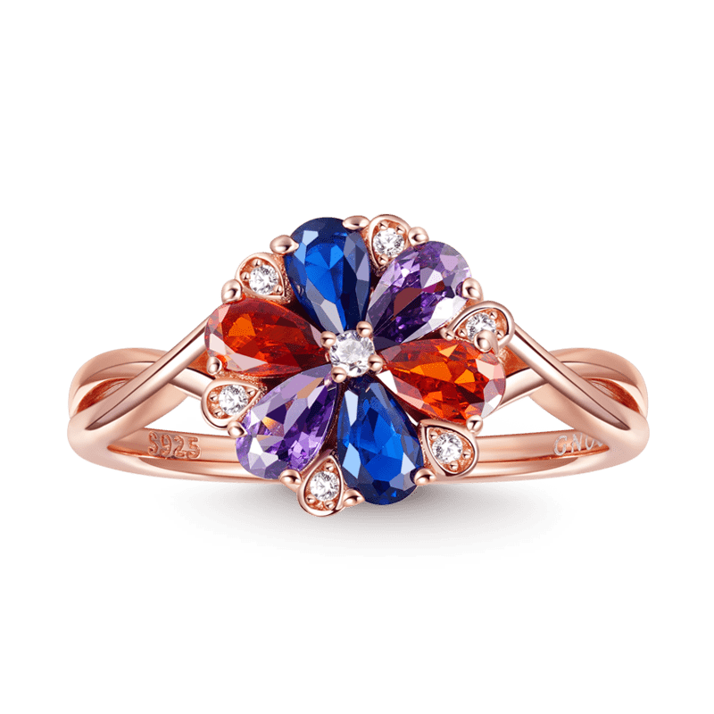 Color Flower Gems Ring 925 Sterling Silver 18K Rose Gold Plated_1