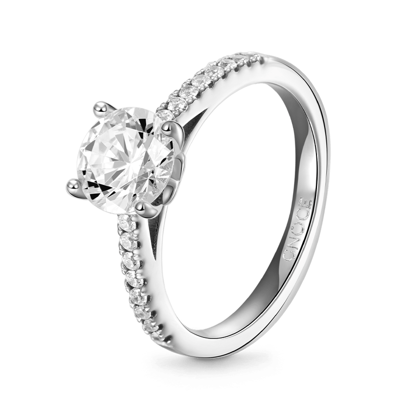 Sparkling Round Solitaire Ring 925 Sterling Silver Inlaid with Clear Gemstones_3