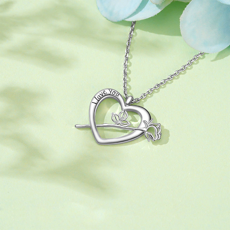 Gnoce “I Love You” Rose Flower Hear Necklace_3