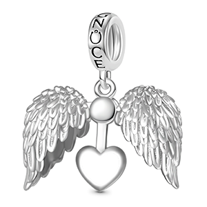 Gnoce Encanto grabable corazón alas de ángel Aleación de plata chapada en platino