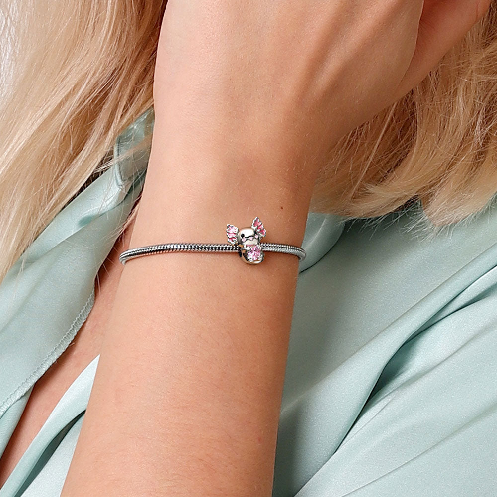 Mexican Axolotl Embraces Heart Gemstone Charm Bead Sterling Silver_5