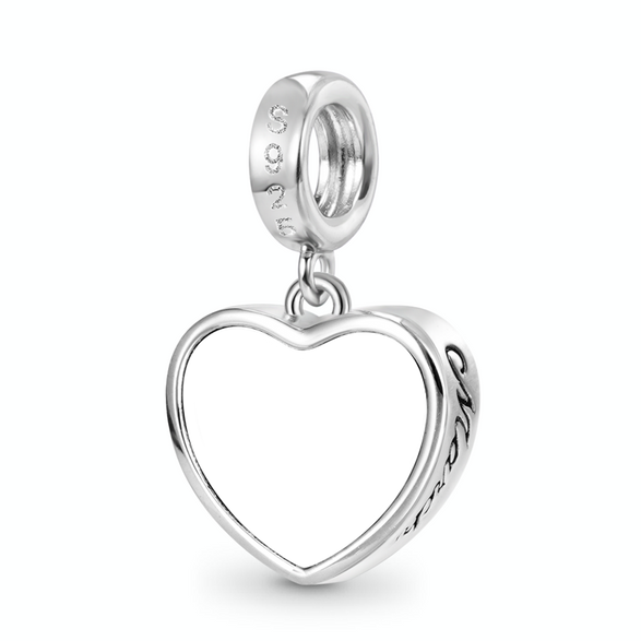 Gnoce Encanto grabable en forma de corazón con piedra de nacimiento de marzo Aleación de plata chapada en platino