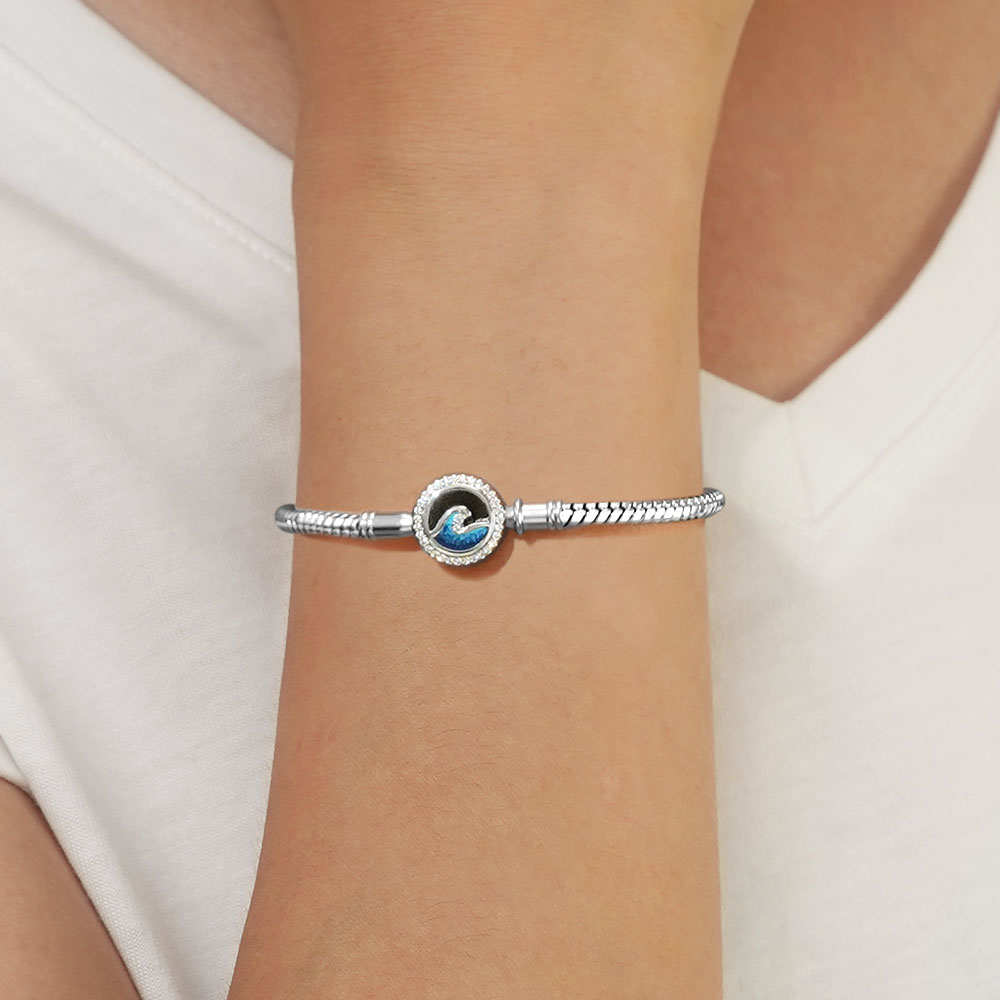 Gnoce Blue Ocean Waves Engravable Snake Chain Bracelet_5