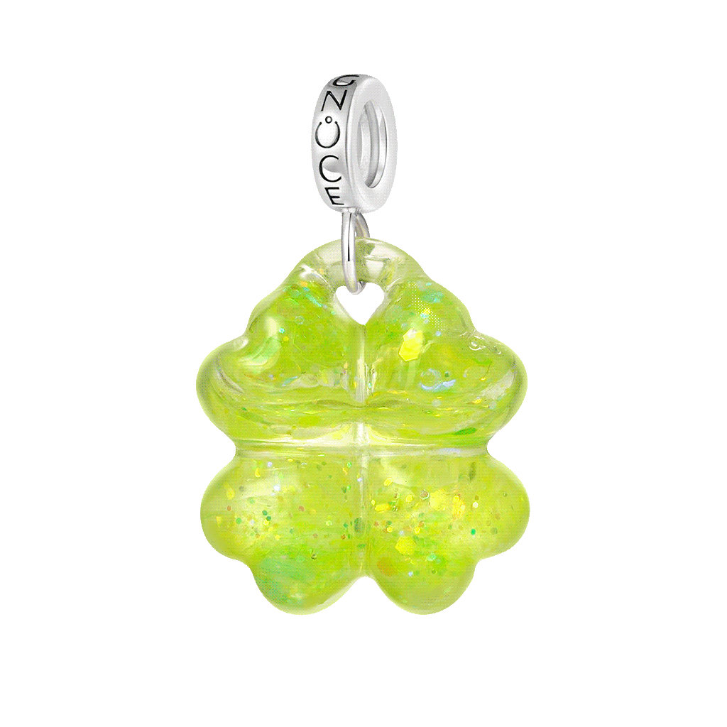 Gnoce Glitter Quicksand Four-leaf Clover Pendant Dangle Charm_1
