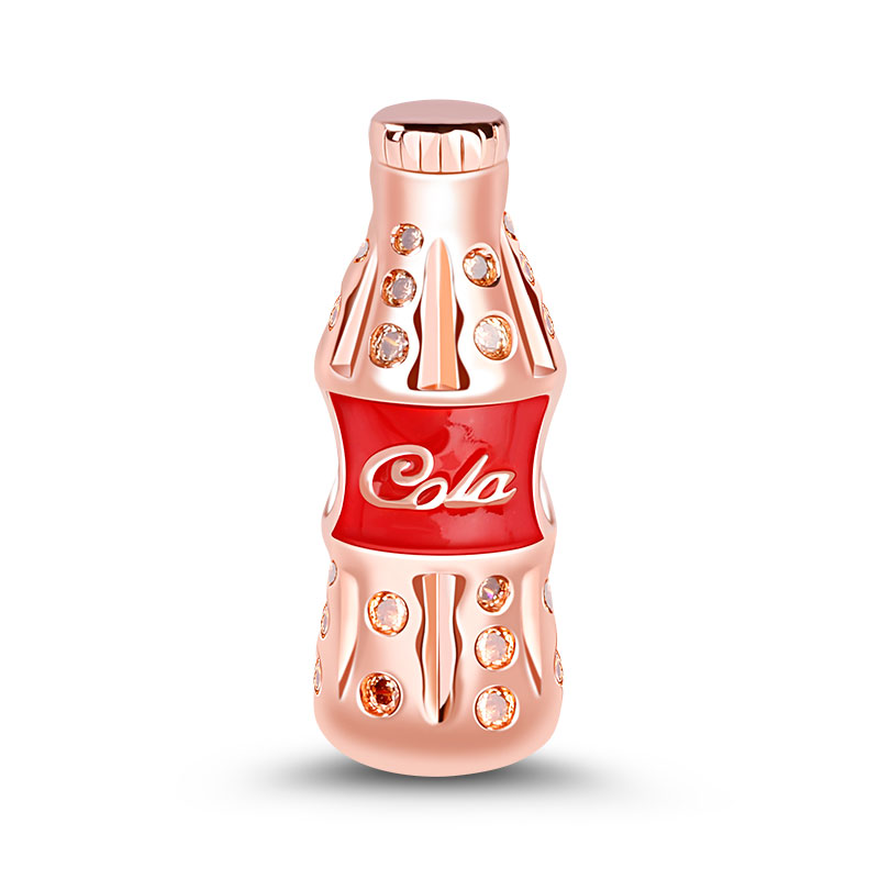 Gnoce "Taste The Feeling" S925 Sterling Silver 18k Rose Gold Palted Cola Charm with Red CZ Stone Fit Bracelet_1