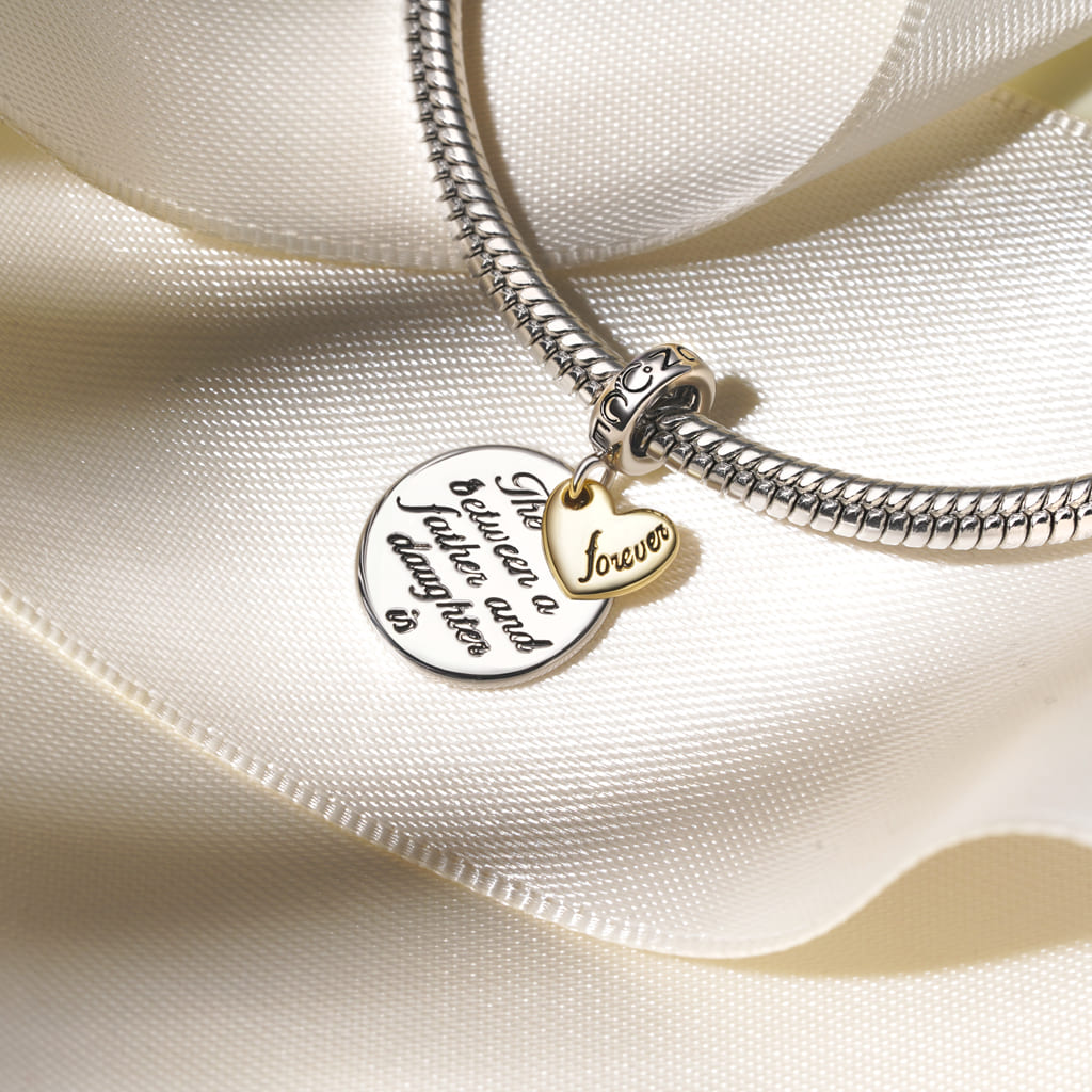 Gnoce Father Daughter Emotional Heart Pendant Dangle Charm_3