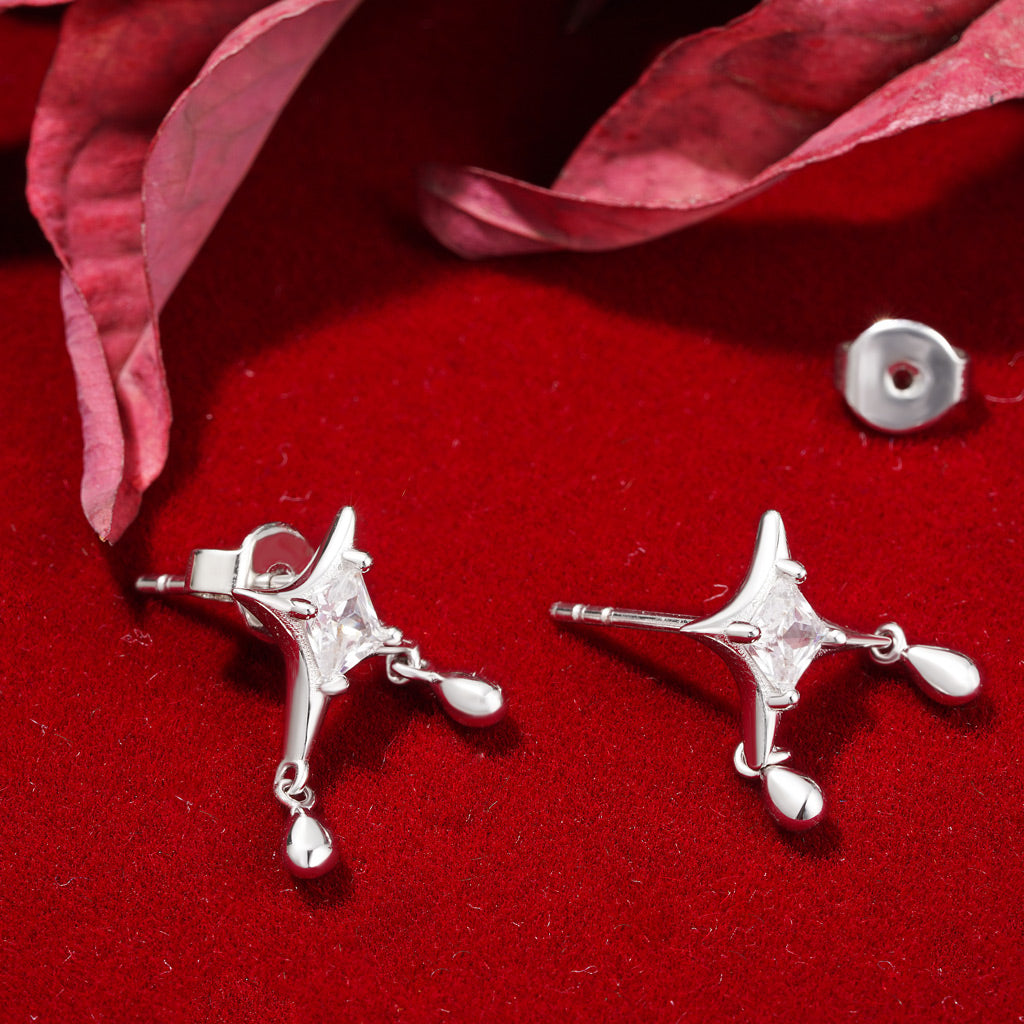 Gnoce Shiny Birthstone Cz Dripping Star Stud Earrings_4