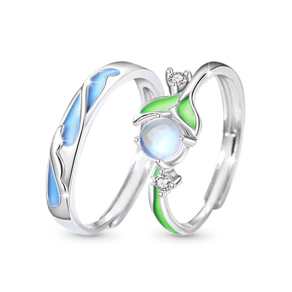 Gnoce Glowing Band Moonstone Adjustable Couple Rings_2