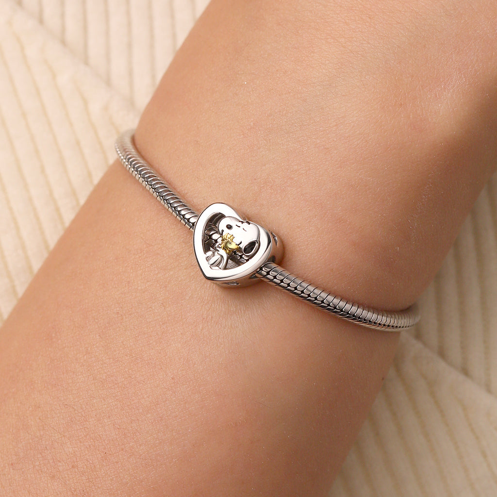 Gnoce Snoopy Hugs Woodstock Personalized Photo Heart Charm_5