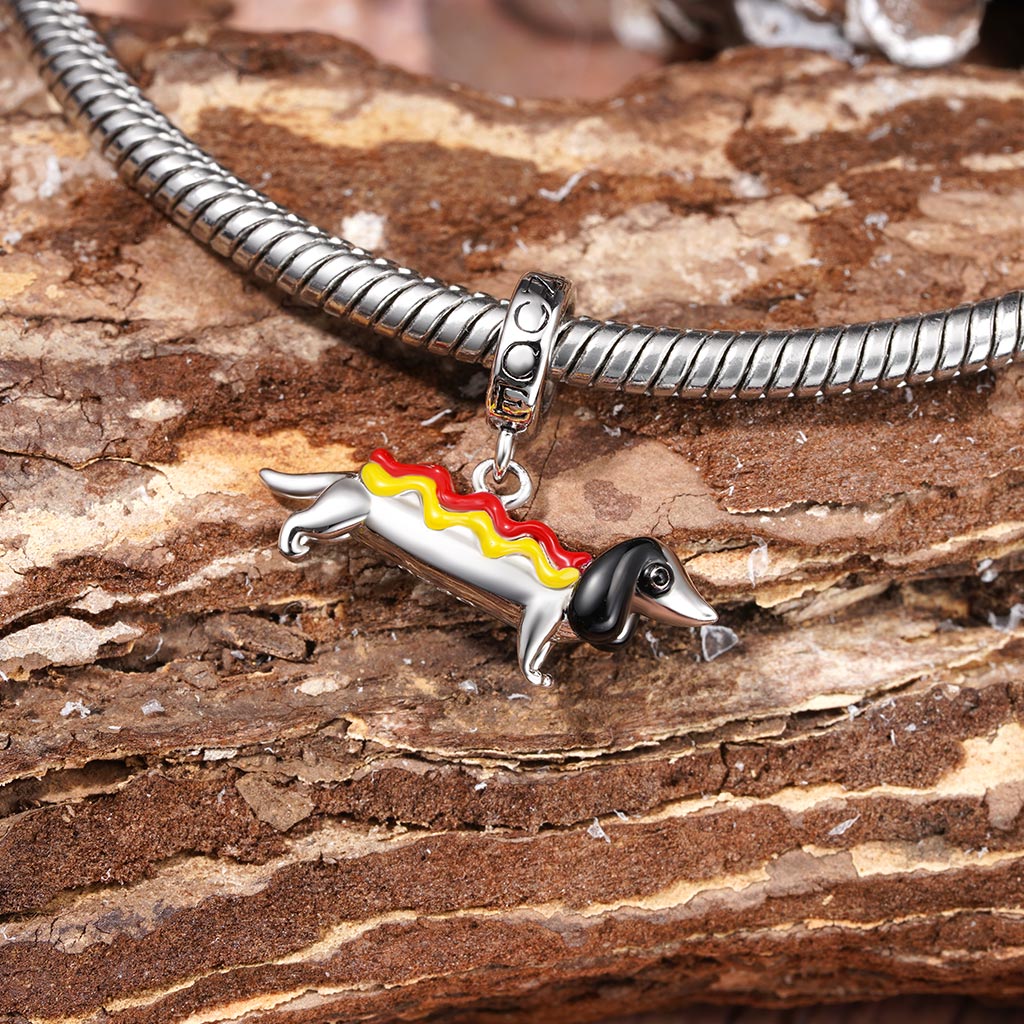Gnoce Cute Dachshund Dog in Hot Dog Costume Pendant Dangle Charm_3