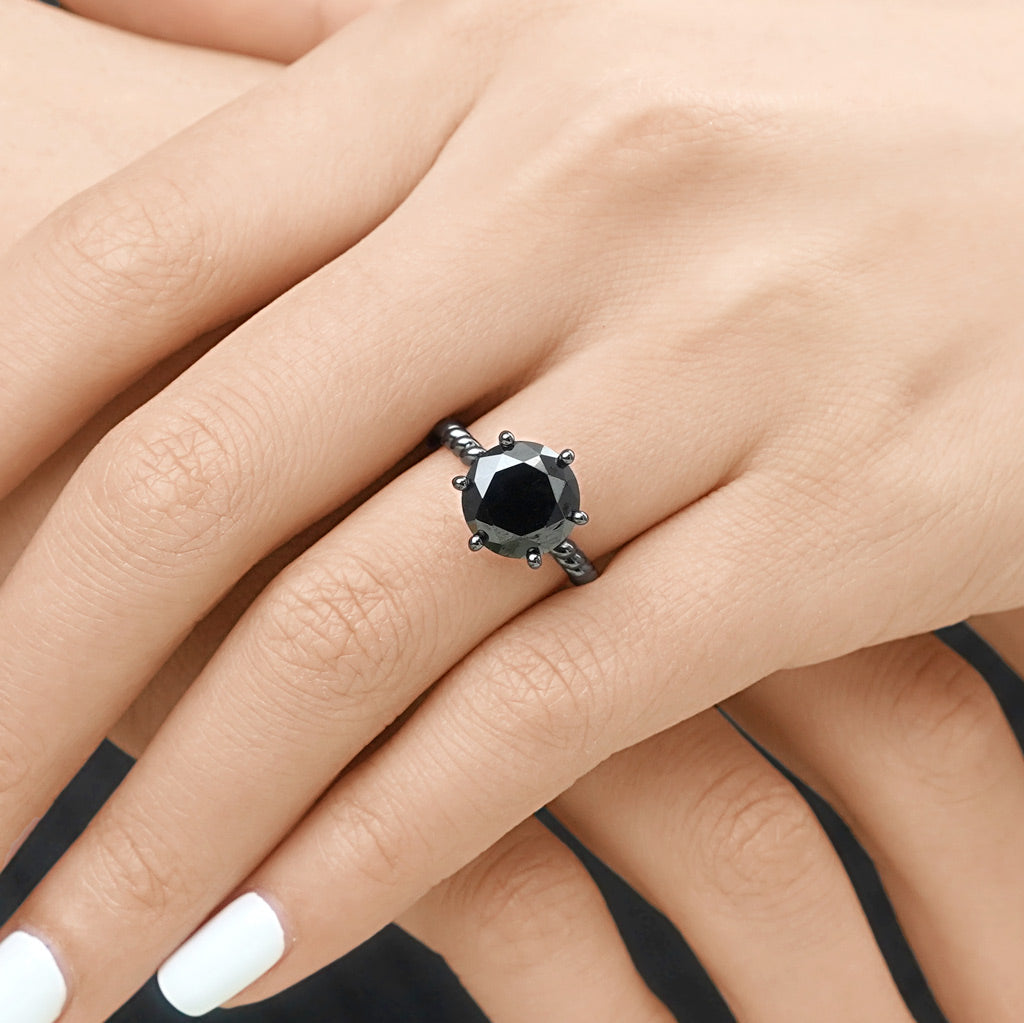 Gnoce Black Solitaire Twisted Rope Statement Ring_7
