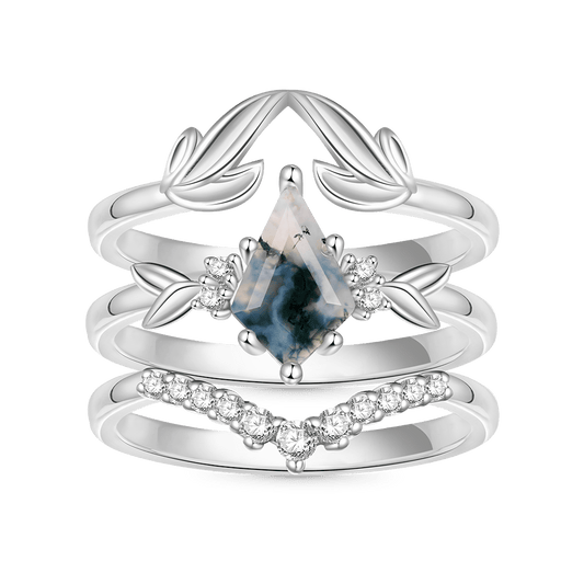 Gnoce Agate Leaf Stackable Ring Set_1
