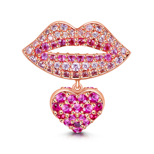 Gnoce "Kissing You" Mouth Charm Red Lips With Heart Bead_1