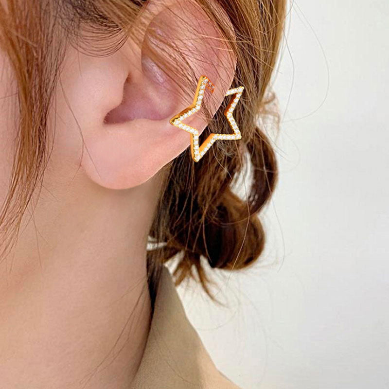 Star Hoop Ear Cuffs Crystal Zirconia Gold Plated_3