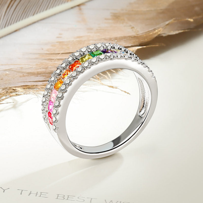 Multi-Color Princess Cut Band Ring for Woman Sterling Silver_2