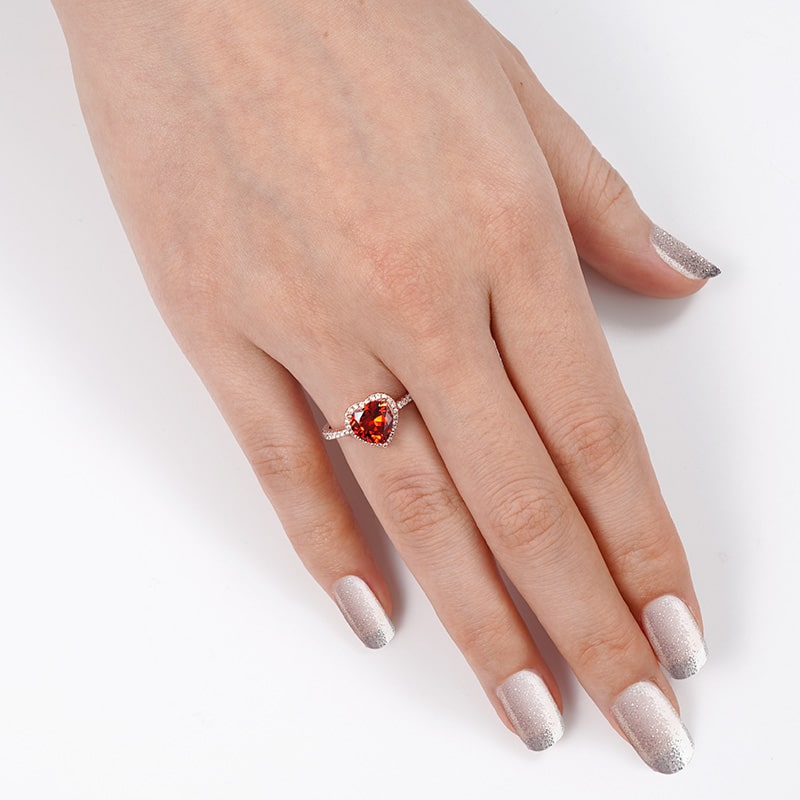 Red Heart-shaped Halo Engagement Ring Sterling Silver 18K Rose Gold Plated_3